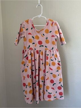 Hanna Andersson Girls Size 8 Pink Fruit Print Skater Dress with Pockets